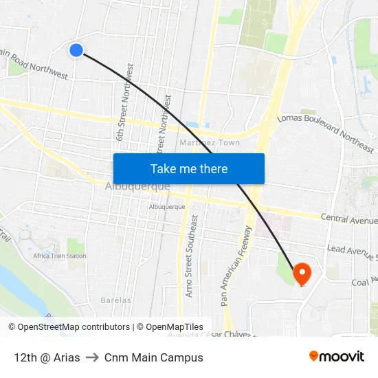 12th @ Arias to Cnm Main Campus map