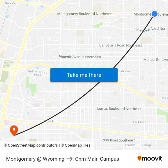 Montgomery @ Wyoming to Cnm Main Campus map