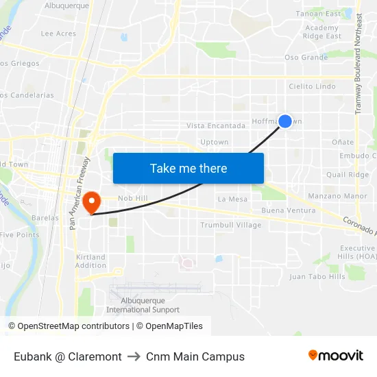 Eubank @ Claremont to Cnm Main Campus map