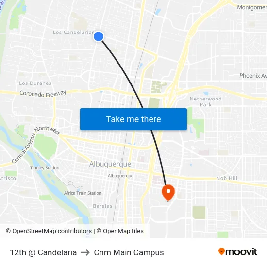 12th @ Candelaria to Cnm Main Campus map