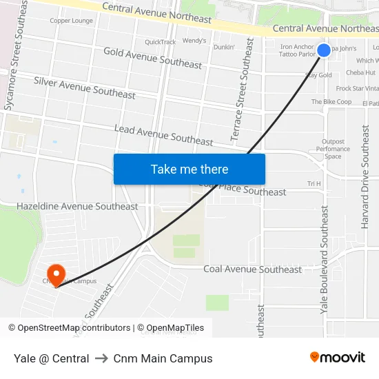 Yale @ Central to Cnm Main Campus map