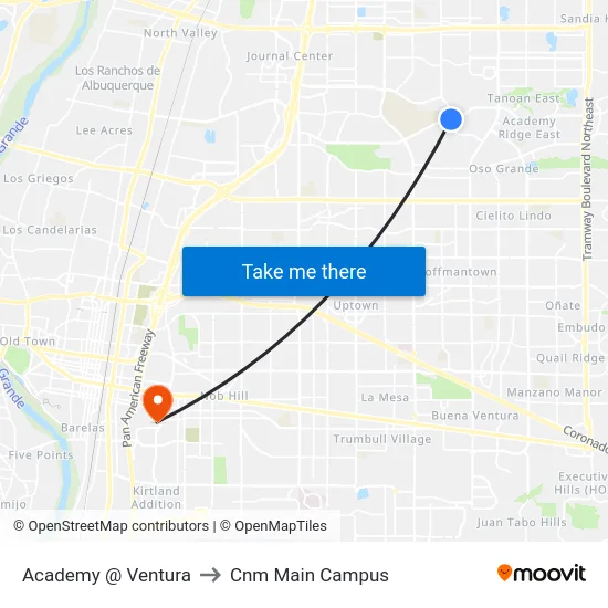 Academy @ Ventura to Cnm Main Campus map