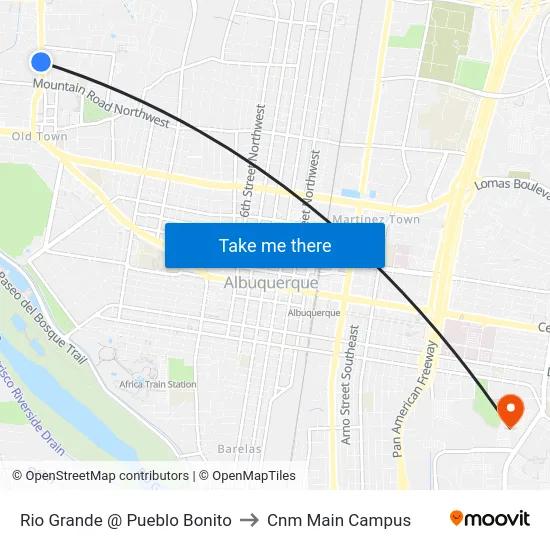 Rio Grande @ Pueblo Bonito to Cnm Main Campus map