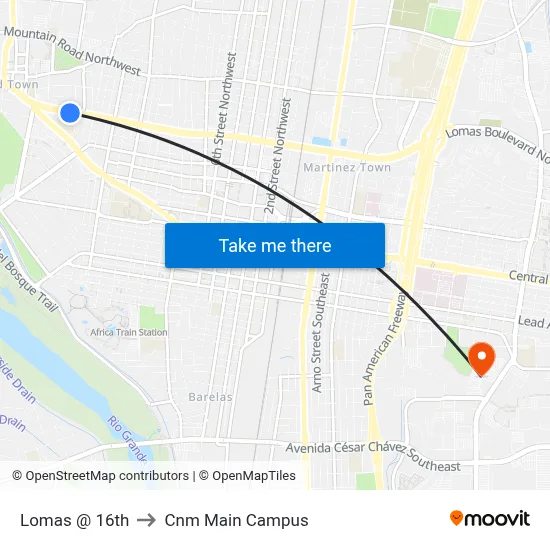 Lomas @ 16th to Cnm Main Campus map