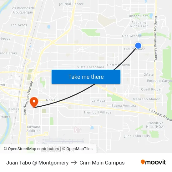 Juan Tabo @ Montgomery to Cnm Main Campus map