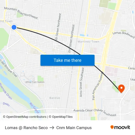 Lomas @ Rancho Seco to Cnm Main Campus map
