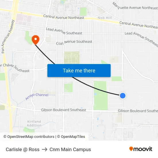 Carlisle @ Ross to Cnm Main Campus map