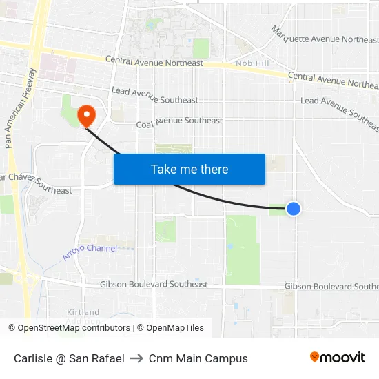Carlisle @ San Rafael to Cnm Main Campus map