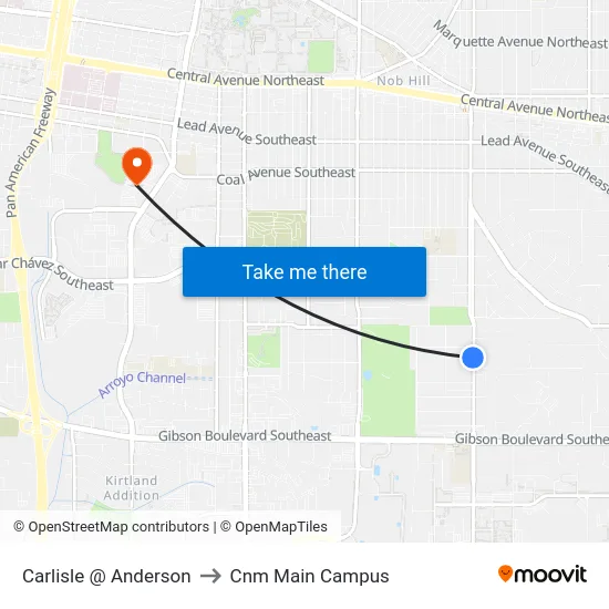 Carlisle @ Anderson to Cnm Main Campus map