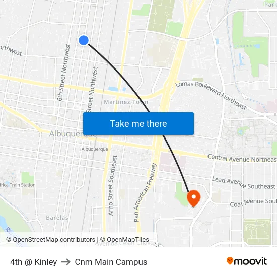 4th @ Kinley to Cnm Main Campus map