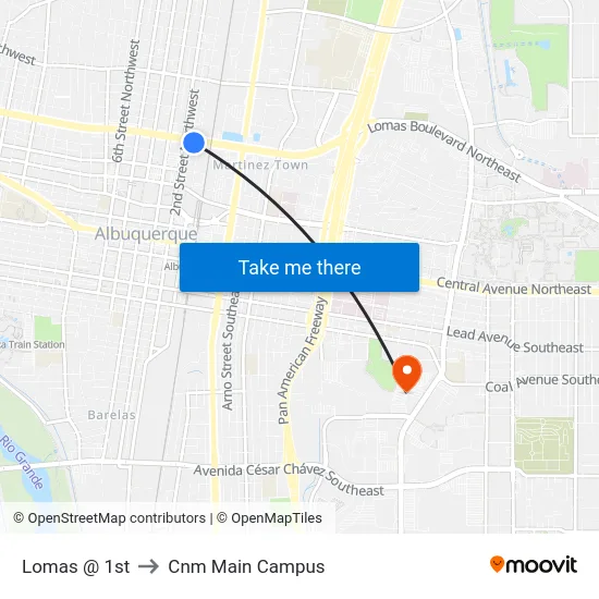 Lomas @ 1st to Cnm Main Campus map