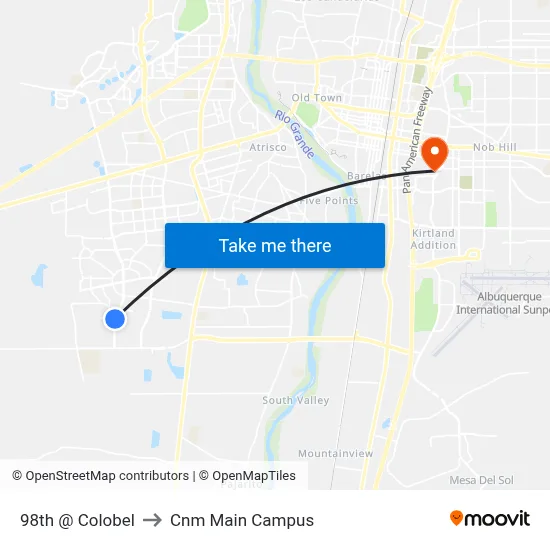 98th @ Colobel to Cnm Main Campus map