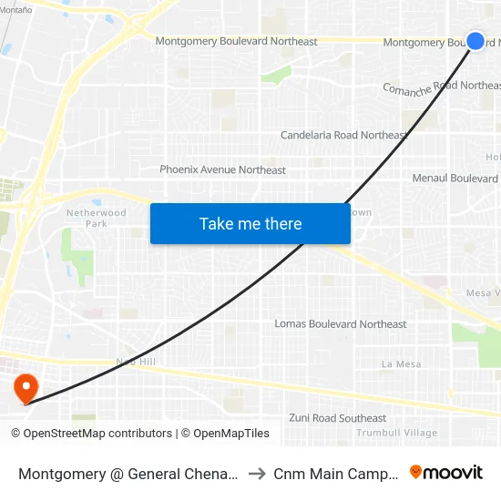 Montgomery @ General Chenault to Cnm Main Campus map