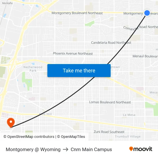 Montgomery @ Wyoming to Cnm Main Campus map