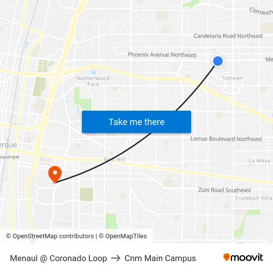 Menaul @ Coronado Loop to Cnm Main Campus map