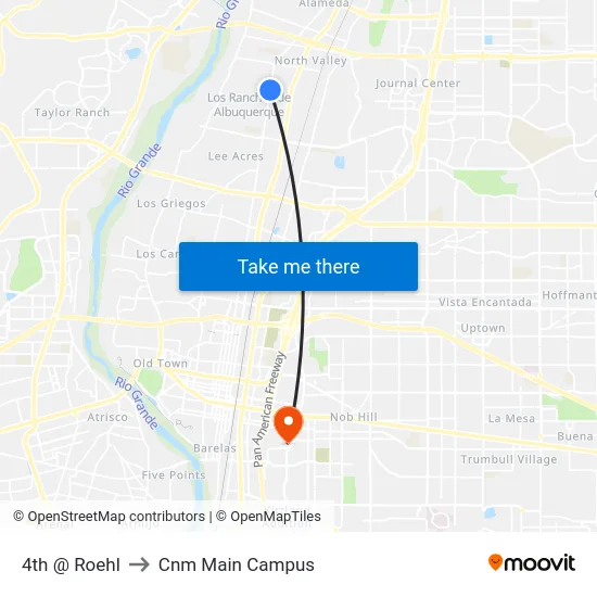 4th @ Roehl to Cnm Main Campus map