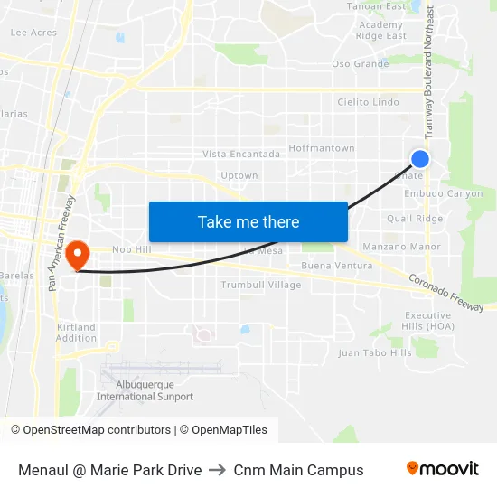 Menaul @ Marie Park Drive to Cnm Main Campus map