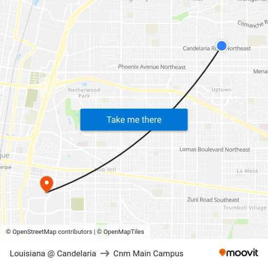 Louisiana @ Candelaria to Cnm Main Campus map