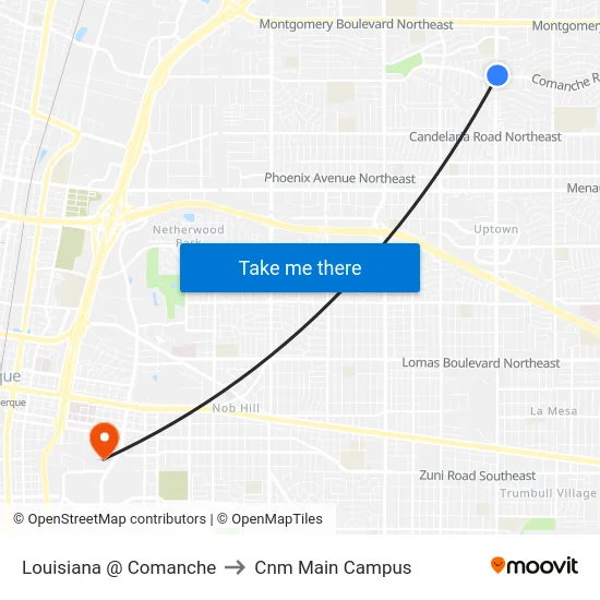 Louisiana @ Comanche to Cnm Main Campus map