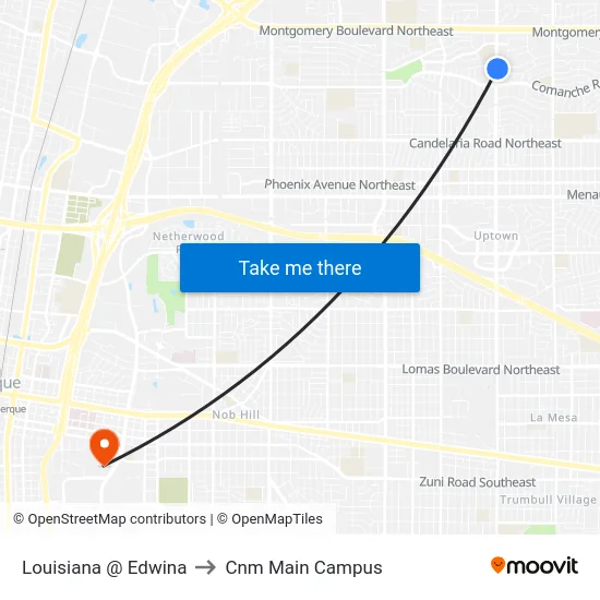 Louisiana @ Edwina to Cnm Main Campus map