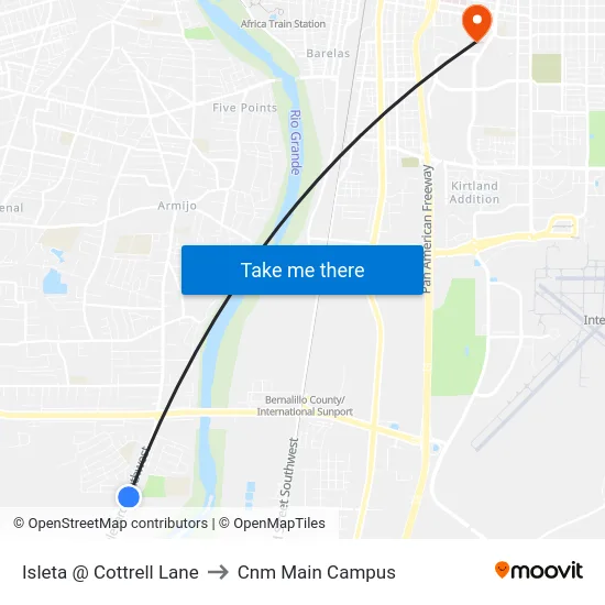 Isleta @ Cottrell Lane to Cnm Main Campus map