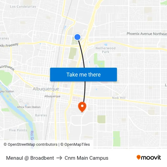 Menaul @ Broadbent to Cnm Main Campus map