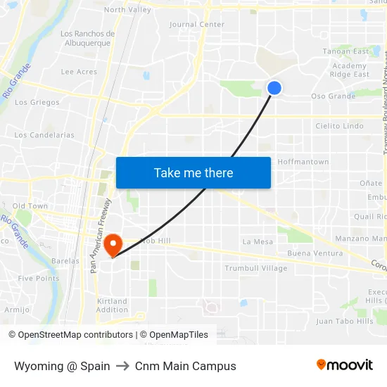 Wyoming @ Spain to Cnm Main Campus map