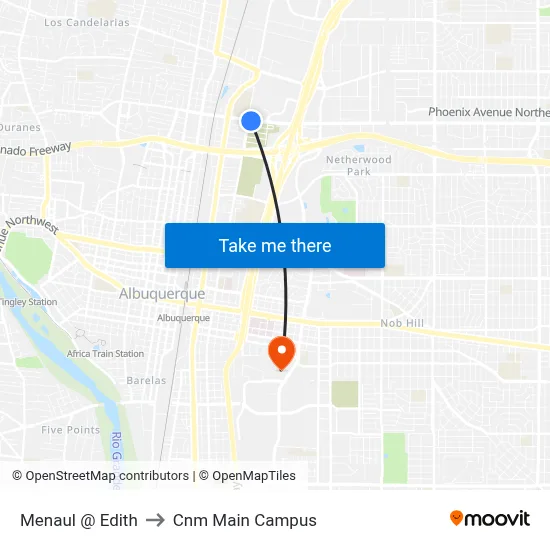 Menaul @ Edith to Cnm Main Campus map