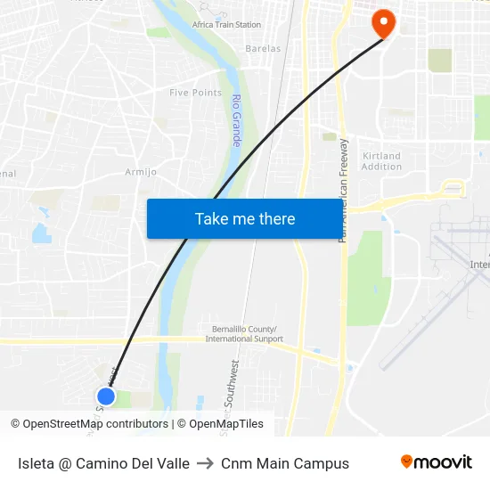 Isleta @ Camino Del Valle to Cnm Main Campus map