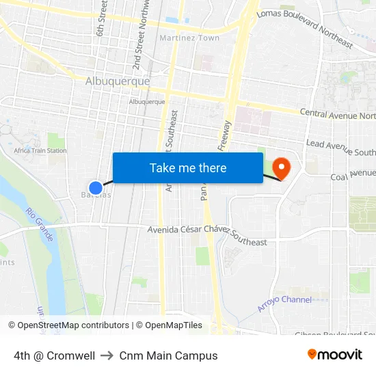 4th @ Cromwell to Cnm Main Campus map