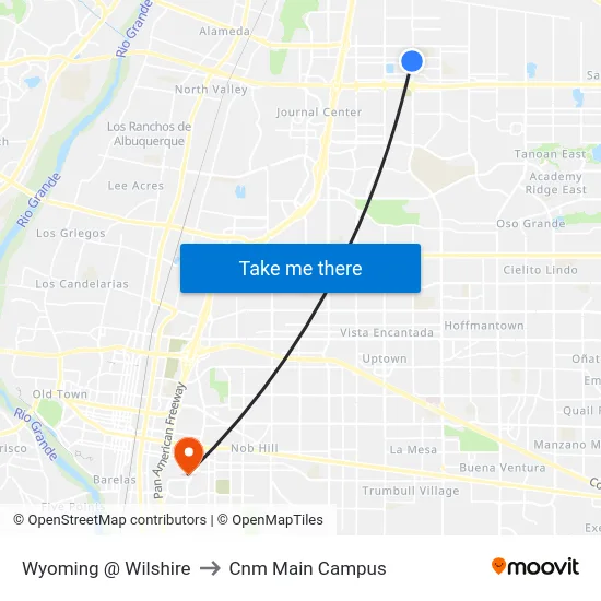 Wyoming @ Wilshire to Cnm Main Campus map