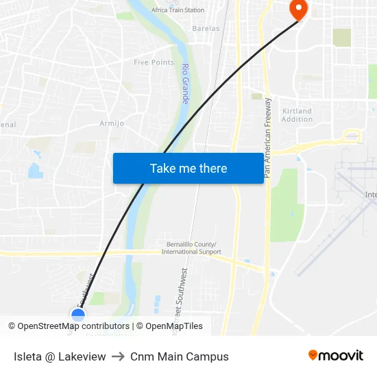 Isleta @ Lakeview to Cnm Main Campus map