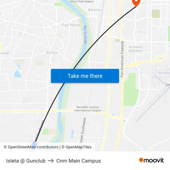 Isleta @ Gunclub to Cnm Main Campus map