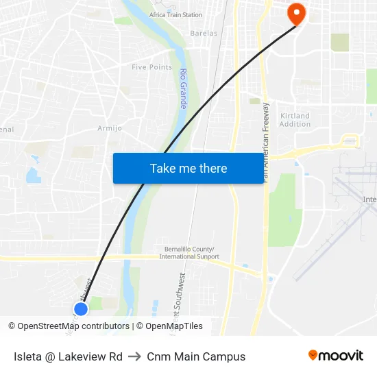 Isleta @ Lakeview Rd to Cnm Main Campus map