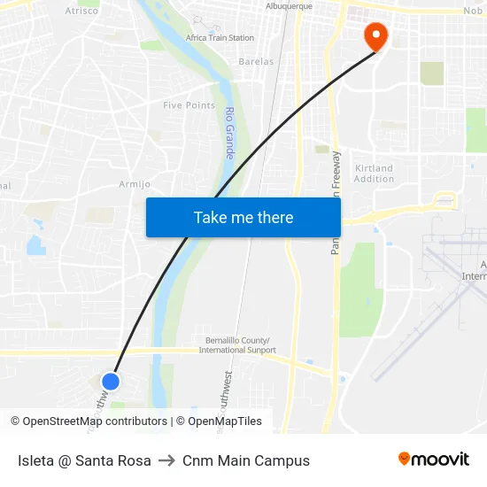 Isleta @ Santa Rosa to Cnm Main Campus map