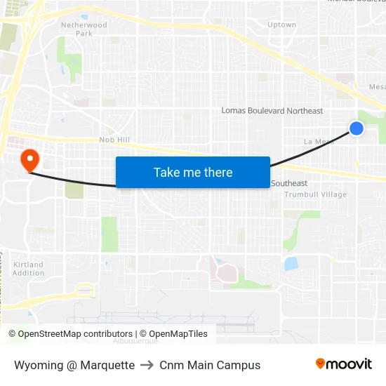Wyoming @ Marquette to Cnm Main Campus map