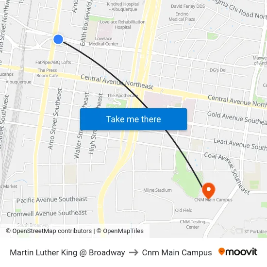 Martin Luther King @ Broadway to Cnm Main Campus map