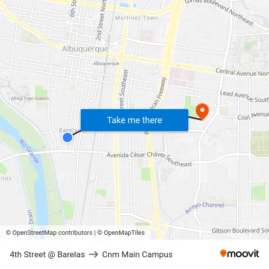 4th Street @ Barelas to Cnm Main Campus map