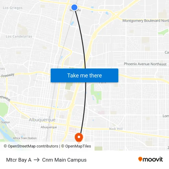 Montano Transit Center Bay A to Cnm Main Campus map