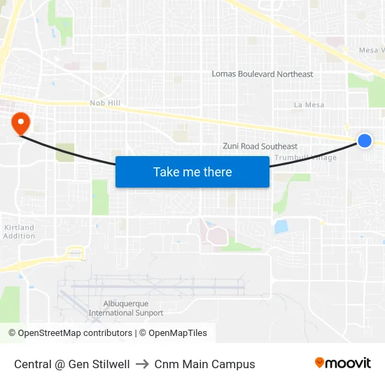 Central @ Gen Stilwell to Cnm Main Campus map