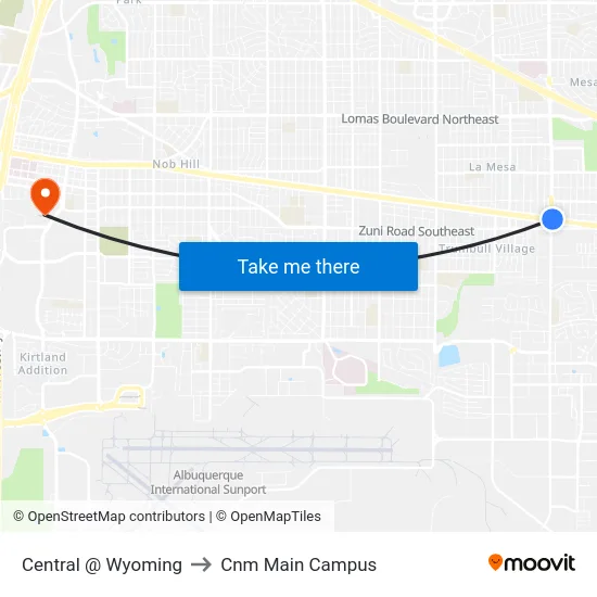 Central @ Wyoming to Cnm Main Campus map