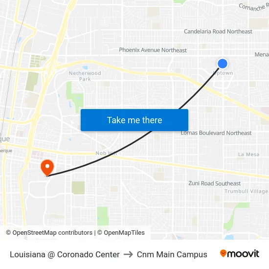 Louisiana @ Coronado Center to Cnm Main Campus map