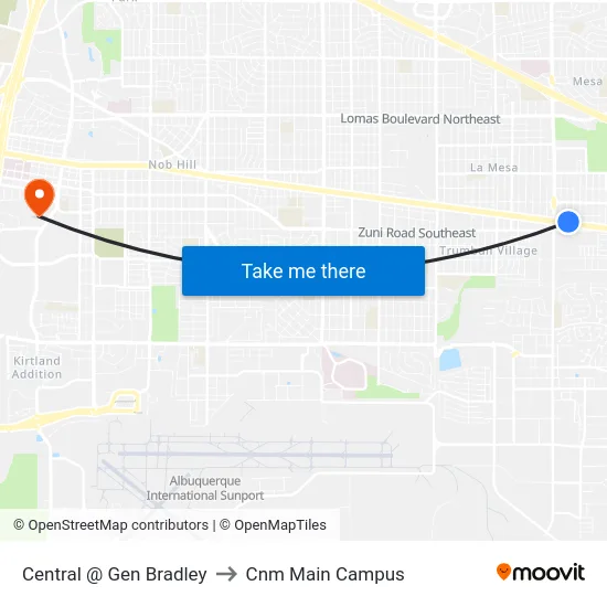 Central @ Gen Bradley to Cnm Main Campus map