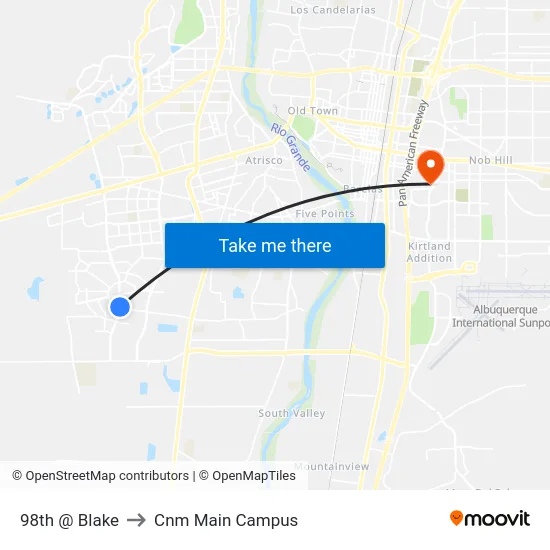 98th @ Blake to Cnm Main Campus map