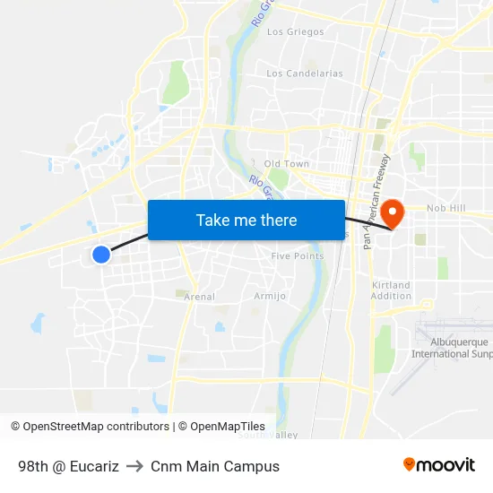 98th @ Eucariz to Cnm Main Campus map