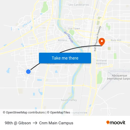 98th @ Gibson to Cnm Main Campus map