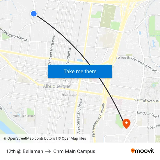 12th @ Bellamah to Cnm Main Campus map