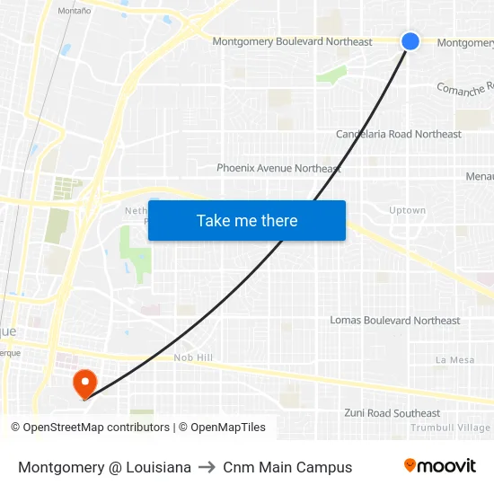 Montgomery @ Louisiana to Cnm Main Campus map