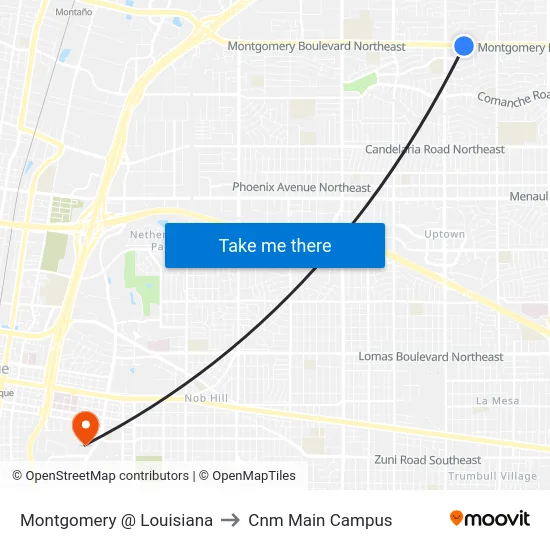 Montgomery @ Louisiana to Cnm Main Campus map