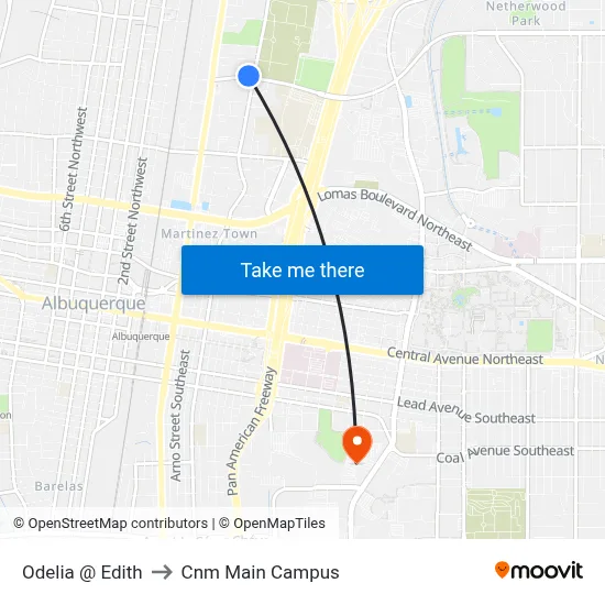 Odelia @ Edith to Cnm Main Campus map